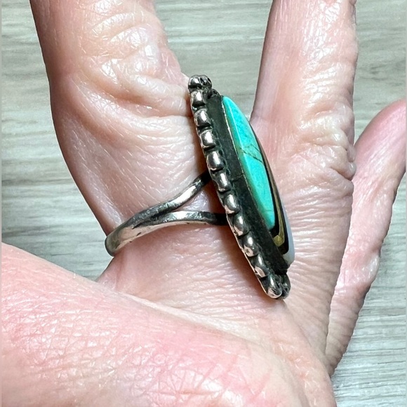 Navajo Lee Charley Sterling Silver & Gold Turquoise, MOP, Onyx Ring, Size 8 - Picture 8 of 9